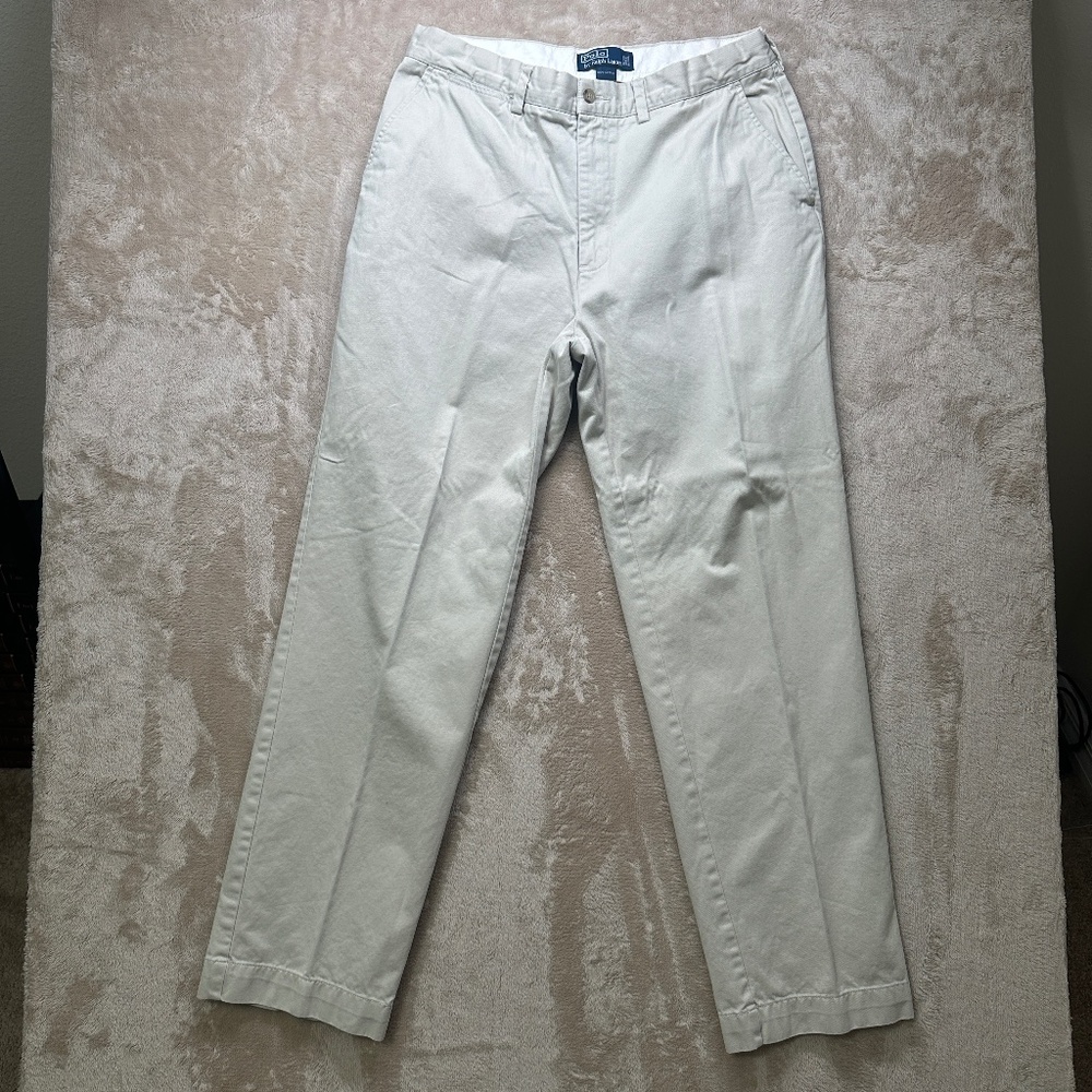 Share  Polo Ralph Lauren Pants Mens 34x32 Khaki Classic Chino Flat Front Straigh